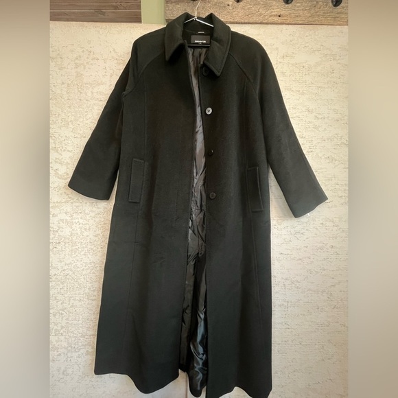 Jones NY Wool Angora Blend Long Black Coat Size 14 Quiet Luxury Old Money Lined - Picture 1 of 16